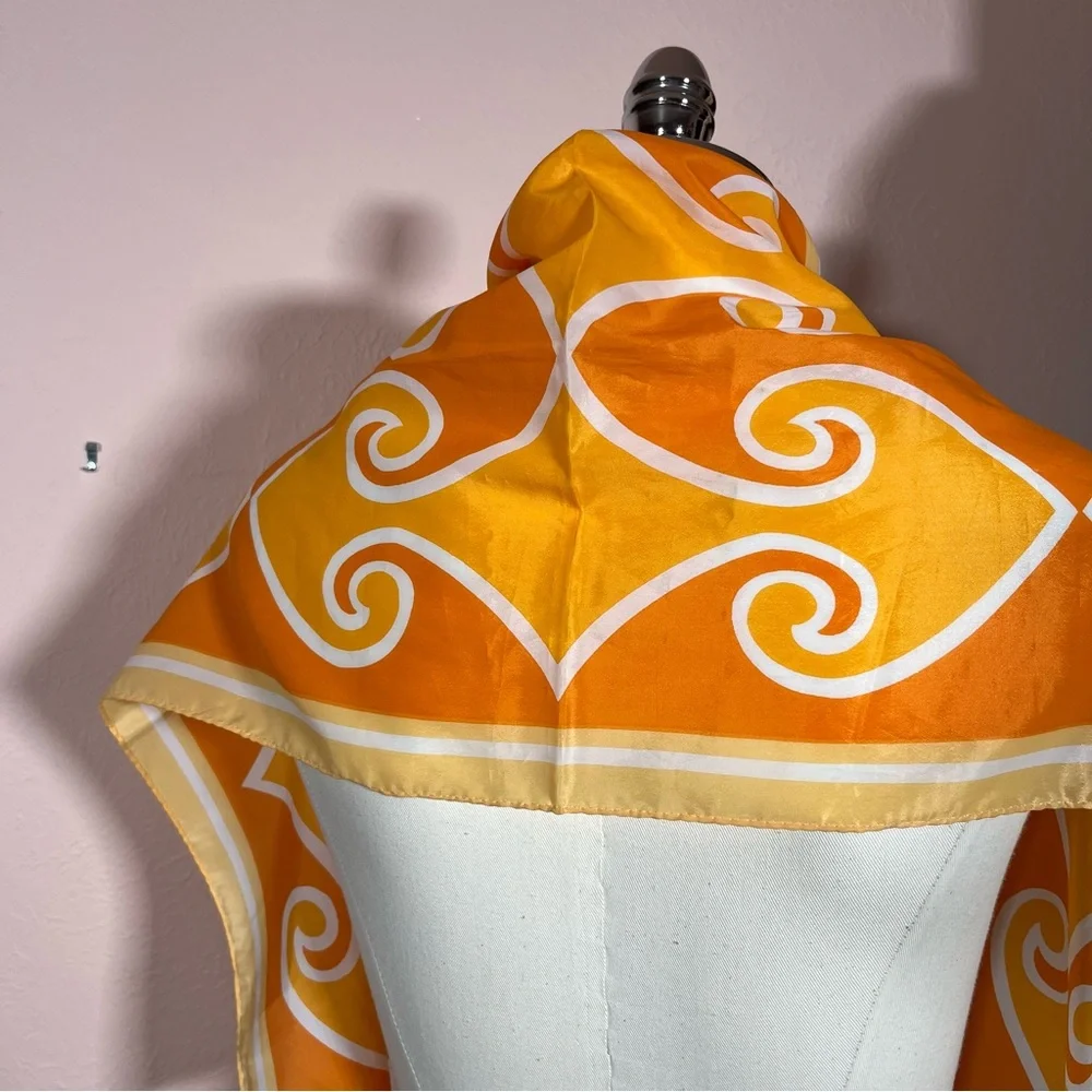 Vintage 60 70 Mod Retro Art Deco Orange Yellow Long Skinny Scarf - Picture 13 of 16